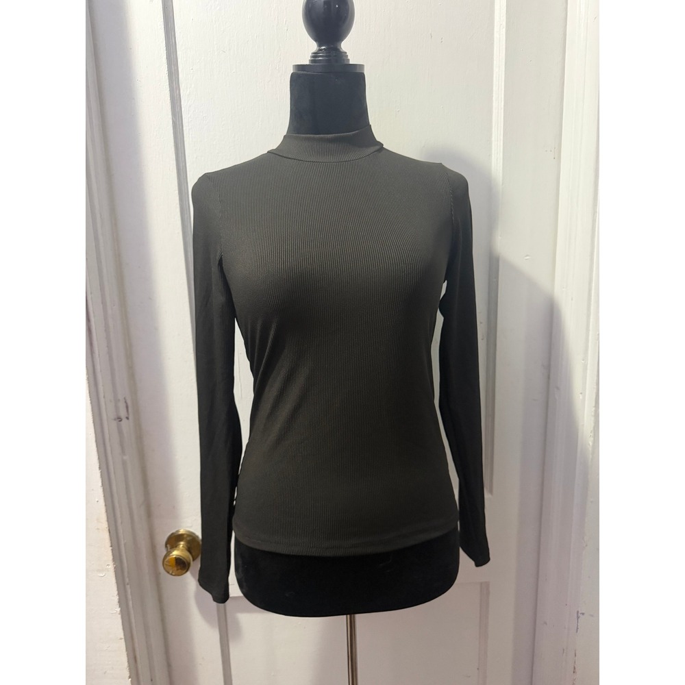 SHEIN Black Ribbed Long Sleeve Turtleneck Mock Neck Top Medium